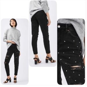 Topshop Black Studded Distressed Mom Jeans